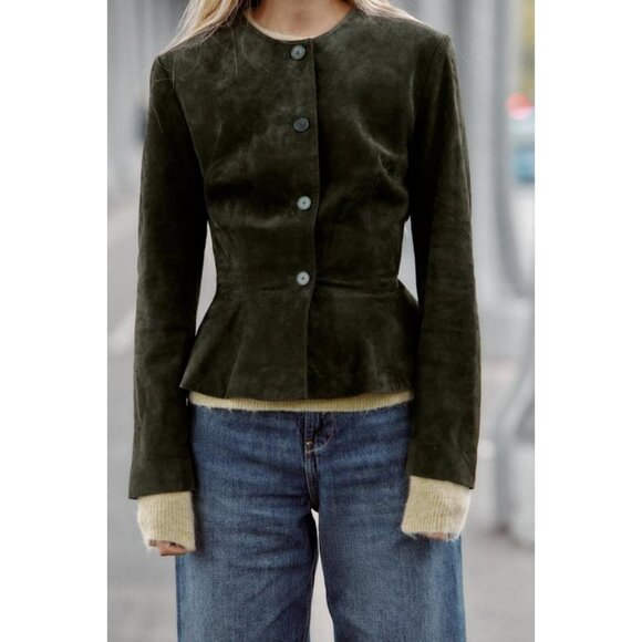 ZARA 100% LEATHER JACKET WITH FLARED HEM - Picture 4 of 7